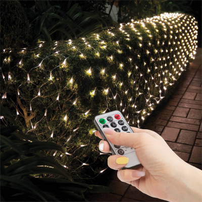 Plasă luminoasă LED &amp;ndash; 100 LEDuri alb-cald &amp;ndash; 1.5 x 1.5 m &amp;ndash; 230V &amp;ndash; cu telecomandă foto