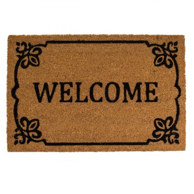 Covoraș Ușă, Model Welcome, Maro, Margine Neagră, 60x40cm, Fibre Nucă de Cocos foto