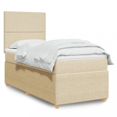 vidaXL Pat box spring cu saltea, crem, 100x200 cm, textil 3291965 foto