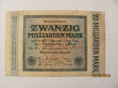CY 20000000000 20 miliarde marci mark 01.10.1923 Reichsbanknote Germania unifata foto