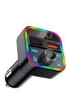 Modulator FM Bluetooth 5.0, Incarcare Rapida 1 x QC 3.0 + 1 x USB 5V/1A, Slot card micro SD Max.32 GB, 12-24V, Iluminare RGB, Negru