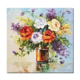 Tablou 3D living, dormitor, Vaza cu trandafiri pictat manual, 80x80cm ulei pe panza, Valentin Pop