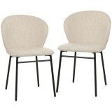 HOMCOM Set de 2 scaune de sufragerie șezut căptușit din material cu aspect de in picioare stabile din oțel design modern crem | Aosom Romania
