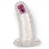 Manșon vibrator BAILE Brave Man 2, cu textură realistă, v&acirc;rf stimulant cu vibrații, din TPR , 18 cm, transparent