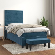 vidaXL Pat box spring cu saltea, albastru &icirc;nchis, 100x200 cm, catifea 3137891