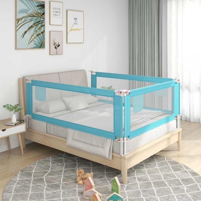 Balustradă de protecție pat copii, albastru, 140x25 cm, textil