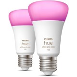 Pachet 2 becuri LED inteligente Philips Hue A60, E27, 9W (75W), 1100 lm, RGB, Bluetooth