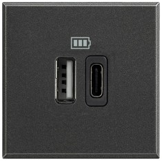 Priza USB tip A+C dubla 5V 3000mA Axolute Bticino 2M antracit HS4287C2