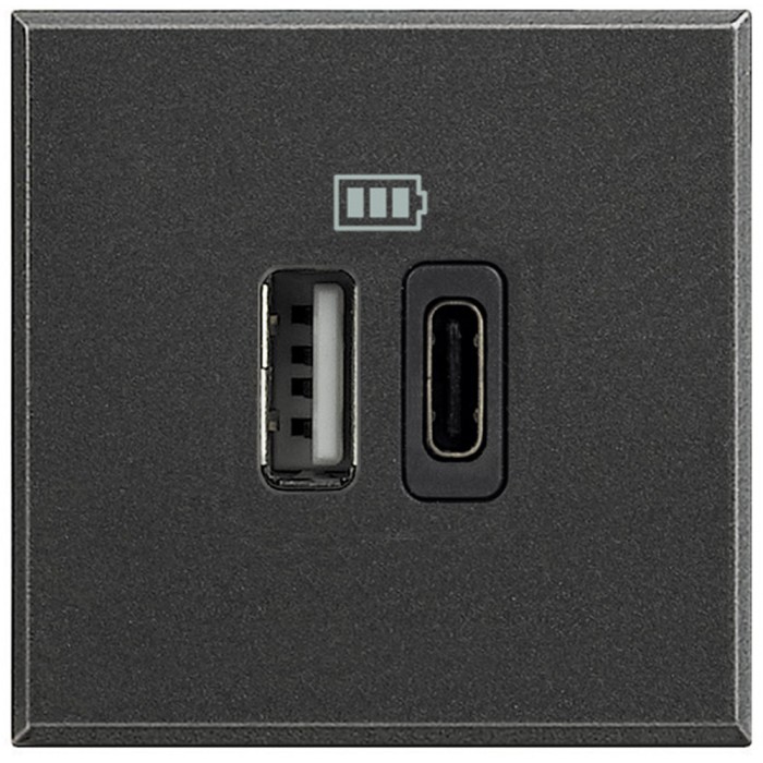 Priza USB tip A+C dubla 5V 3000mA Axolute Bticino 2M antracit HS4287C2