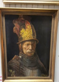 Pictura in ulei semnata după Rembrandt Omul cu casca de aur, Portrete, Realism
