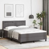 Pat Gri 160x200 cm vidaXL cu Saltea, Piele Ecologica, Tablie Ajustabila, Dormitor, Confortabil