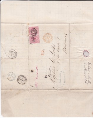 AMS % - SCRISOARE MAURITIUS 1863, FRANCATURĂ MULTIPLĂ, FRANCATĂ CU 2 valori de 4 pence MICHEL 30b 1863-1872, SUPERBA foto