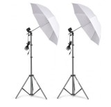 Cumpara ieftin Kit de 2 umbrele albe, 2 trepiezi reglabili 200 cm, fara becuri