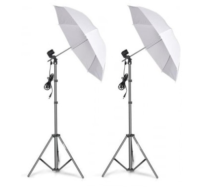 Kit de 2 umbrele albe, 2 trepiezi reglabili 200 cm, fara becuri foto