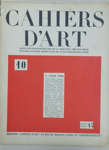 CAHIERS D&#039; ART , ANUL 5, NR 10, 1930