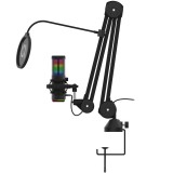 Microfon USB AQIRYS Galileo, Cardioid/Omnidirectional, RGB, Anulare Zgomot, Brat, Stand, Pop Filter, Ring Light Cadou