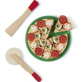 Pizza din lemn cu 63 piese, feliator si accesorii incluse - Joc educativ, feliere, ingrediente, bucatarie