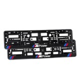 Set 2 Suport Numar Inmatriculare Auto M Power BMW Negru 520x110mm Plastic