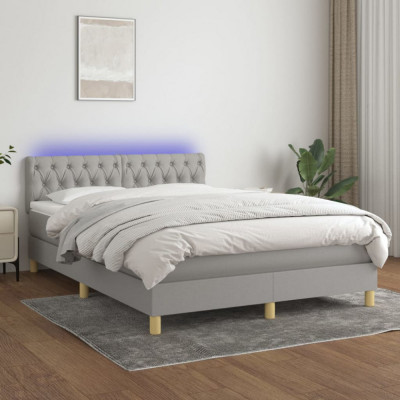vidaXL Pat cu arcuri, saltea și LED, gri deschis, 140x190 cm, textil 3133949 foto
