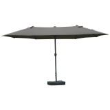 Outsunny Umbrelă de grădină exterioară, umbrelă dublă rectangulară 4,6L x 2,7l x 2,4H m cu deschidere și &icirc;nchidere cu manivelă, saci de greutate și ba