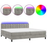Cumpara ieftin Pat cu arcuri, saltea si LED, gri deschis, 200x200 cm, catifea