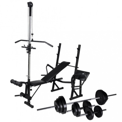 vidaXL Bancă fitness cu rastel greutăți, set haltere/gantere, 30,5kg foto