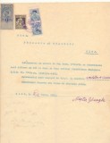 Romania 1923 Cluj document rar cu două timbre fiscale maghiare de 50 filleri cu supratipar local manual &rdquo;Bani&rdquo;