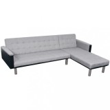 vidaXL Canapea extensibilă &icirc;n formă de L, material textil, negru și gri