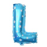 Balon folie metalizata litera l, flippy, 40 cm, cu imprimeu stelute, umflati cu heliu sau aer, ambalaj individual, pai inclus, albastru