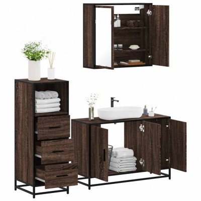 Gossi set mobilier de baie, 3 piese, stejar maro, lemn prelucrat foto