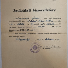 Certificat de serviciu szolgalati bizonyitvany in lb maghiara 1941