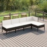 Cumpara ieftin Set mobilier de grădină cu perne, 5 piese, negru, poliratan