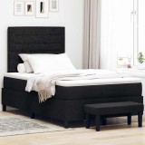 Pat Box Spring cu Saltea &amp; Banchet Negru 120x200 cm Țesătură