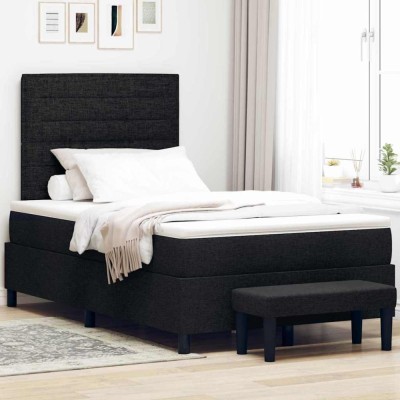 vidaXL Pat cu arcuri cu saltea Negru 120 x 200 cm țesătură 3343983 foto