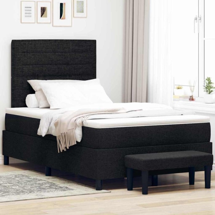 vidaXL Pat cu arcuri cu saltea Negru 120 x 200 cm țesătură 3343983