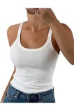 Tricou de bază pentru femei, fără m&acirc;neci, cu bretele subțiri, din material cu nervuri, croi str&acirc;ns, ideal pentru vară, alb, M