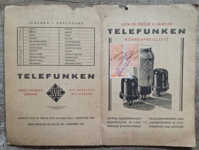 Lista de preturi a lampilor Telefunken// pliant 1940 foto
