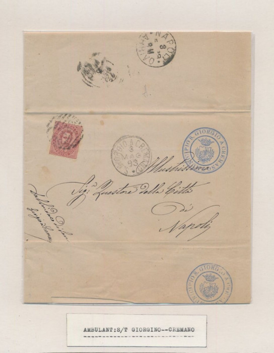 Italy 1883 Postal History Rare Stampless Cover to Napoli DG.035