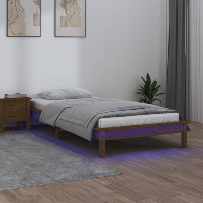 Cadru de pat cu LED, maro miere, 100x200 cm, lemn masiv foto