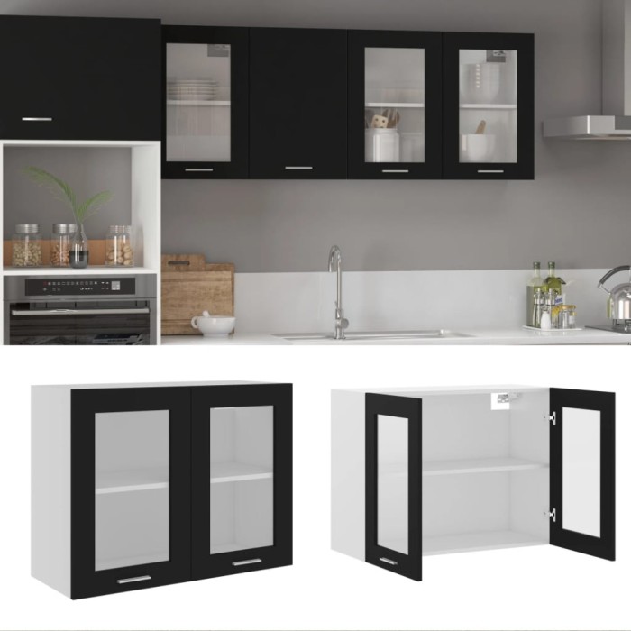 Gossi dulap de sticla suspendat, negru, 80x31x60 cm, lemn prelucrat