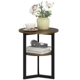 HOMCOM Masă de cafea rotundă, capăt de canapea industrial cu rafturi de depozitare și cadru din oțel, &Oslash; 40 x 48 cm, maro | Aosom Romania