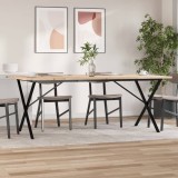 VidaXL Masă bucătărie, cadru X, 200x100x75,5cm lemn masiv pin și Oţel