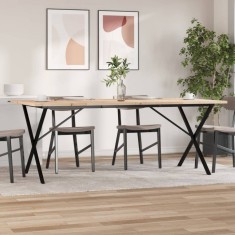 vidaXL Masă bucătărie, cadru X, 200x100x75,5cm lemn masiv pin și Oţel