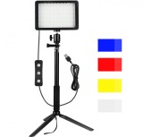 Cumpara ieftin Mini panou LED Neewer, lumina ajustabila din filtre, cap bila 360 grade inclus, trepied-stativ reglabil 116 cm, 4 filtre de culoare multicolore