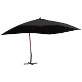 Umbrelă suspendată cu st&acirc;lp din lemn, negru, 400 x 300 cm, vidaXL