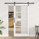 Ușă glisantă vidaXL cu set hardware &#039;ORKDAL&#039;Alb din lemn solid și sticlă