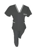 Costum Medical Pe Stil, negru cu fermoar si cu garnitura Alba, Model Adelina - XS, 4XL