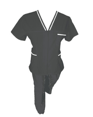 Costum Medical Pe Stil, negru cu fermoar si cu garnitura Alba, Model Adelina - 4XL, XL foto