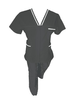 Costum Medical Pe Stil, negru cu fermoar si cu garnitura Alba, Model Adelina - M, 4XL foto