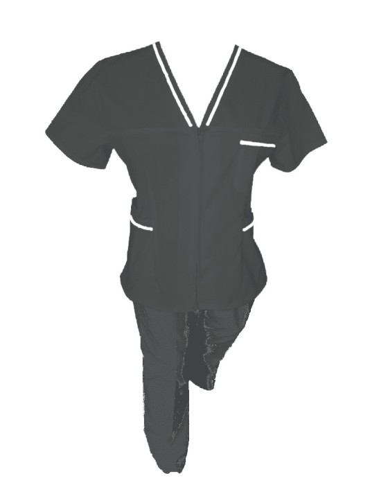 Costum Medical Pe Stil, negru cu fermoar si cu garnitura Alba, Model Adelina - M, 4XL